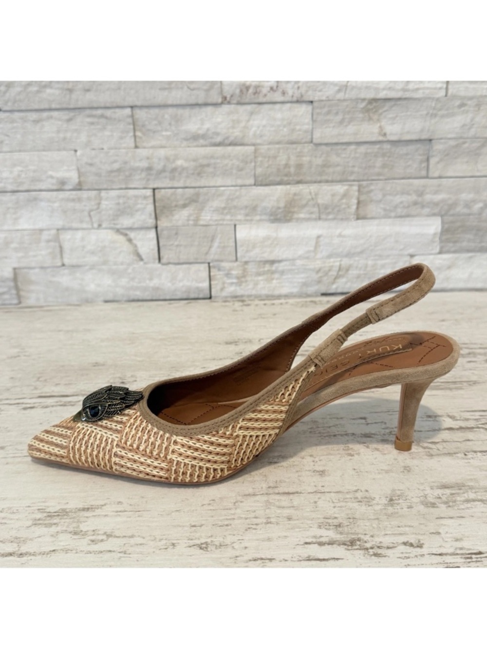 Kurt Geiger London Belgravia Slingback Raffia Woven Heels Beige Combo Size 36 EU - Picture 8 of 15